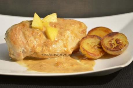 pollo-melocotón y 4a Pechuga de pollo con melocotón