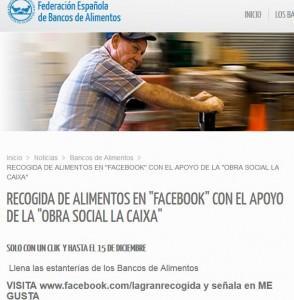 Imagen de la web de la Federación Española de Bancos de Alimentos en la que se informa de que por cada 