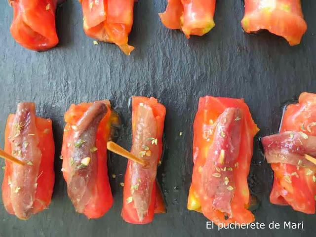 FALSO SUSHI DE TOMATE Y ANCHOA