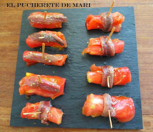 FALSO SUSHI DE TOMATE Y ANCHOA