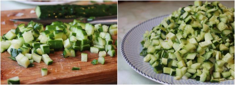 Ensalada con pollo, pepino, champiñones y queso catsk
