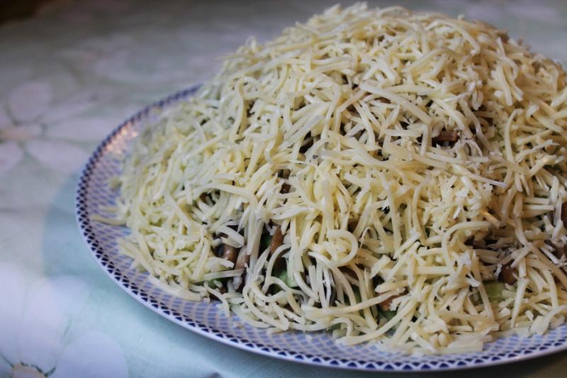 Ensalada con pollo, pepino, champiñones y queso IMG_6595