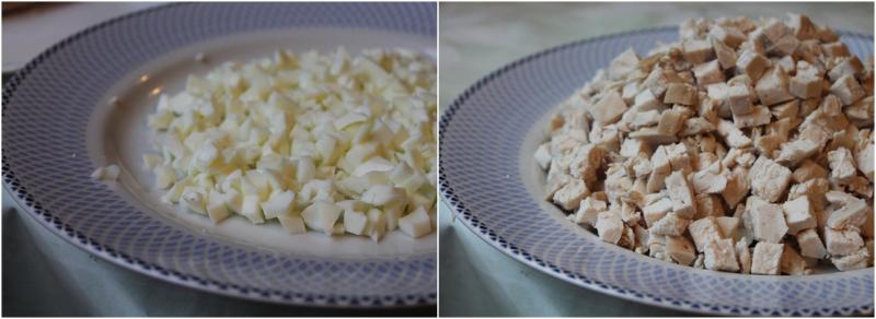 Ensalada con pollo, pepino, champiñones y queso cats