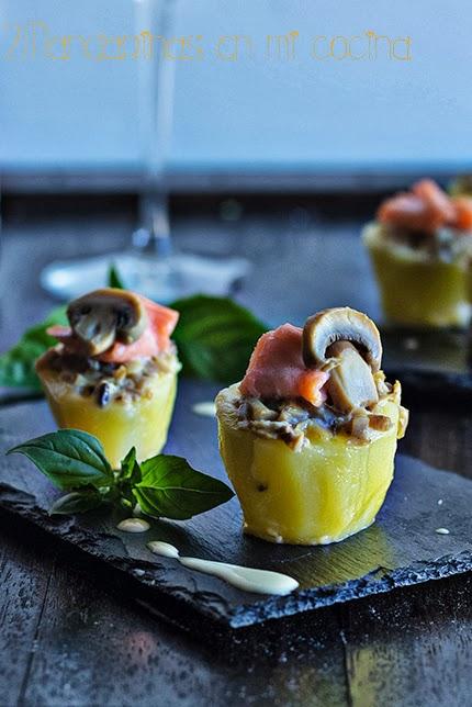 Patatitas rellenas de champiñones y salmón con muselina de estragón de Pedro Larumbe. Gourmet 30 chefs con Thermomix