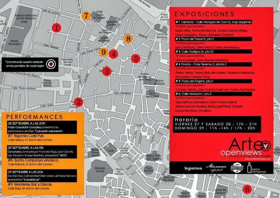  Plano  que muestra la ubicación de las diferentes exposiciones y performances ,Valencia, Arte Open Views