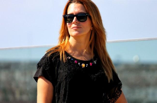 Black crochet fringed