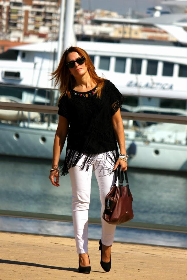 Black crochet fringed