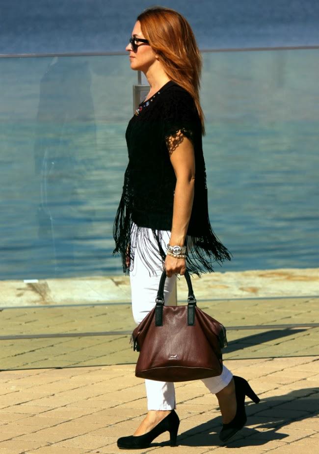 Black crochet fringed