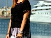 Black crochet fringed
