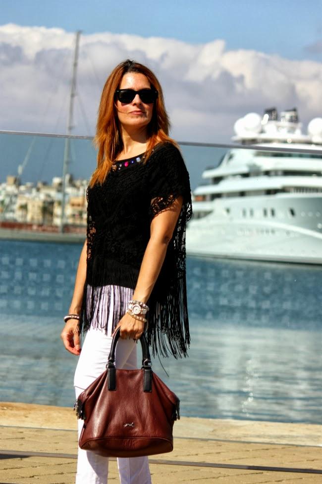 Black crochet fringed