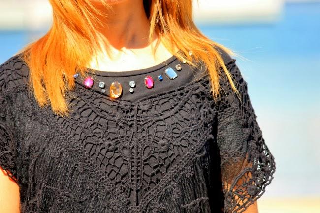 Black crochet fringed