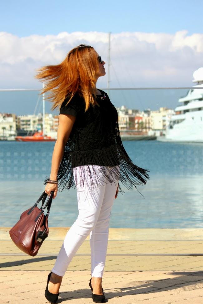 Black crochet fringed