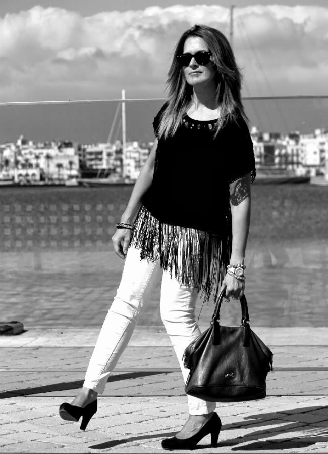 Black crochet fringed