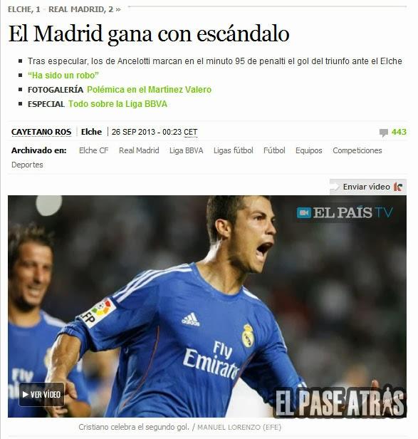 Titulares de el diario EL PAIS, Barcelona-Sevilla / Elche-R.Madrid