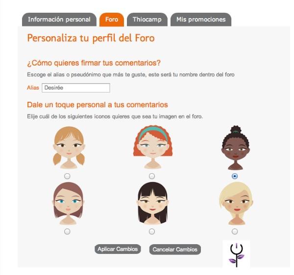 Personalización del perfil en Thiocamp