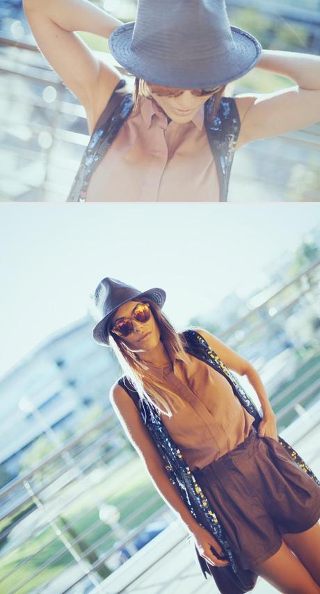 street style barbara crespo sequin vest paul ans joe blue outfit 