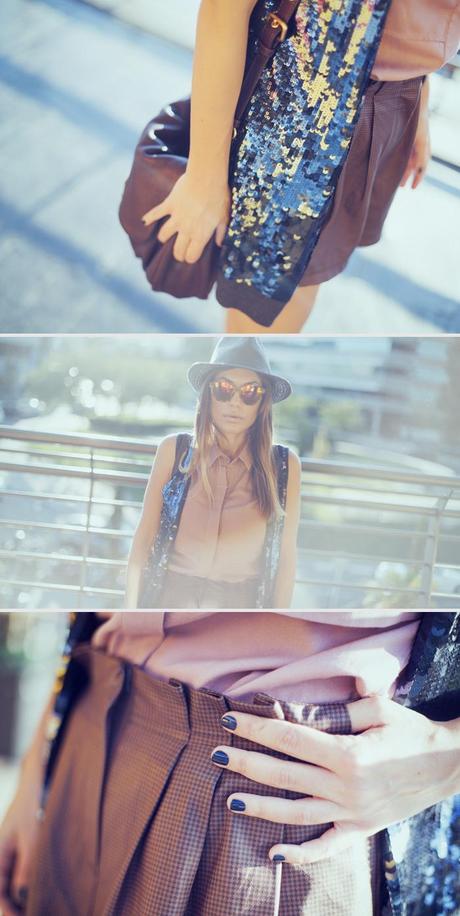 street style barbara crespo sequin vest paul ans joe blue outfit 