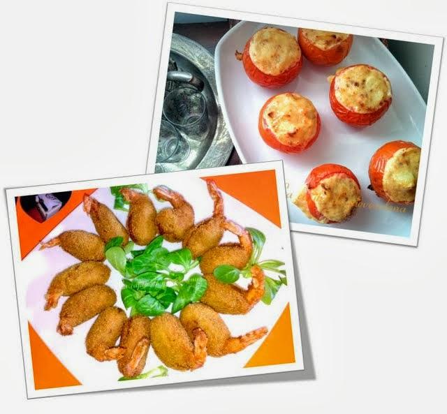 Dia de la tapa: Tomates rellenos de tortilla de patata y langostinos disfrazados de croqueta