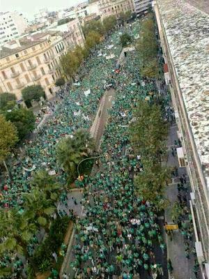 Casi cien mil personas, vestidas de verde, colapsan Palma de Mallorca.