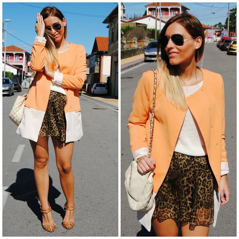 Orange coat.