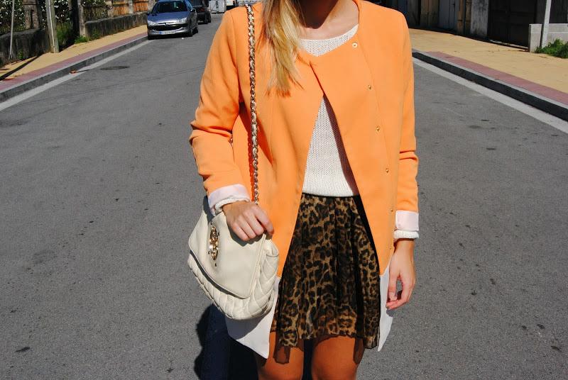 Orange coat.