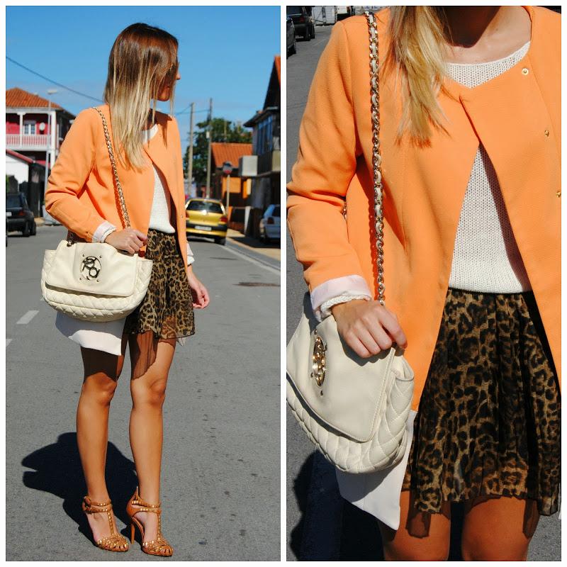 Orange coat.