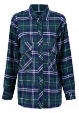 Green and Blue Plaid Print Long Sleeve Blouse