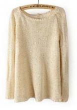 Beige Long Sleeve Sequined Split Back Sweater