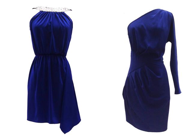 vestido corto azul veneno piel