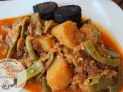Guiso judias verdes pasas, nueces morcilla