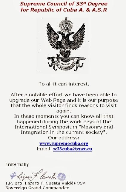 El Supremo Consejo de los grados 33º de la Republica de Cuba, invita a su 2º Simposio Internacional.