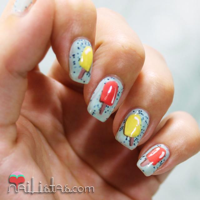 Nail art de helados de naranja y limón