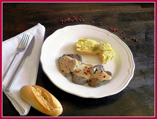 Solomillo de ternera a la pimienta rosa