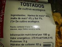 etiqueta nutricional copos maiz cultivo ecologico
