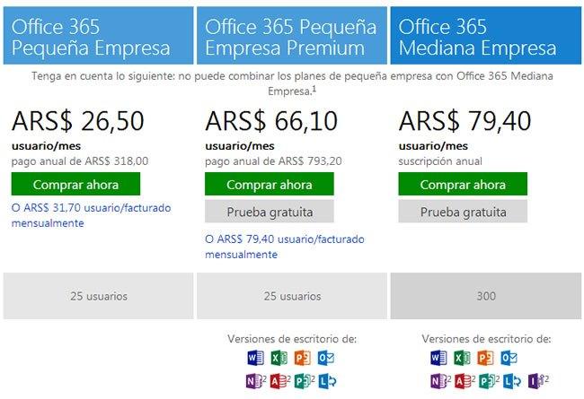 Comparar planes de Office 365 para empresas