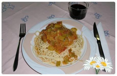 Presentación, Pisto con pasta.