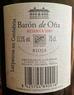 Vino Tinto Barón de Oña 2001: Va a esta bueno