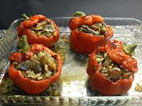 Pimientos rellenos de arroz y setas con un toque oriental