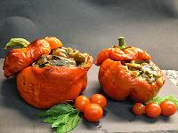 Pimientos rellenos de arroz y setas con un toque oriental