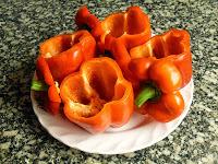 Pimientos rellenos de arroz y setas con un toque oriental