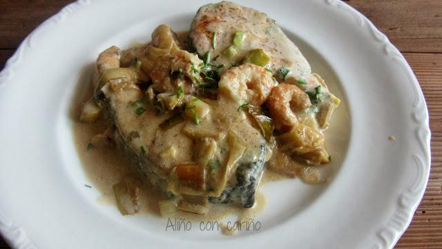 SALMÓN EN SALSA DE GAMBAS