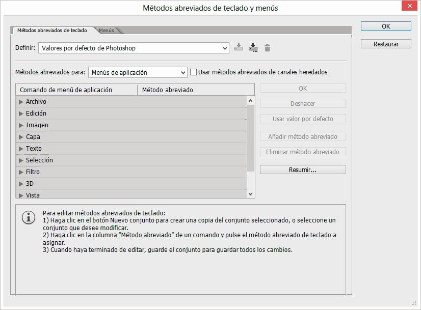Atajos de teclado para Photoshop