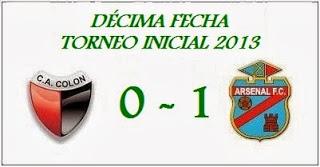 Colón:0 - Arsenal:1 (Fecha 10°)