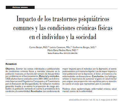 Impacto de los trastornos psiquiátricos y las condiciones crónicas físicas en el individuo y sociedad - Benjet y col.