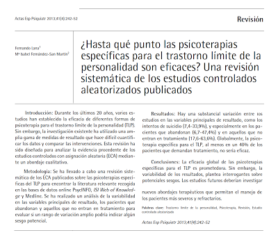 Eficacia de psicoterapias específicas para Trastorno Límite de Personalidad - Lana y Fernández-San Martín