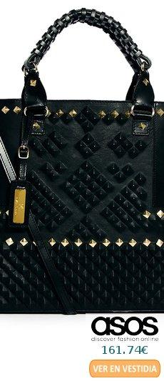 Bolso tote de cuero negro con tachuelas en relieve de River Island