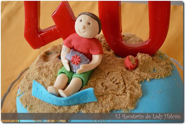 Tarta de fondant un papá cumpleañero en la playa