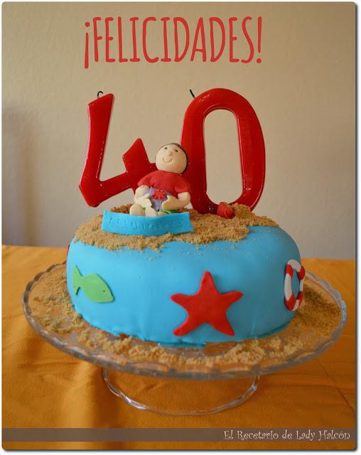 Tarta de fondant un papá cumpleañero en la playa