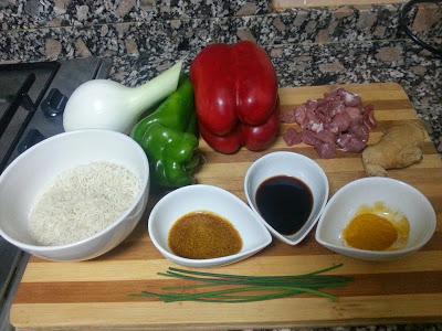 Salteado de cordero y verduras con arroz bashmati