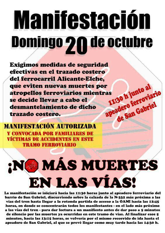 Panfleto convocatoria manifestación ¡NO MÁS MUERTES EN LAS VÍAS!